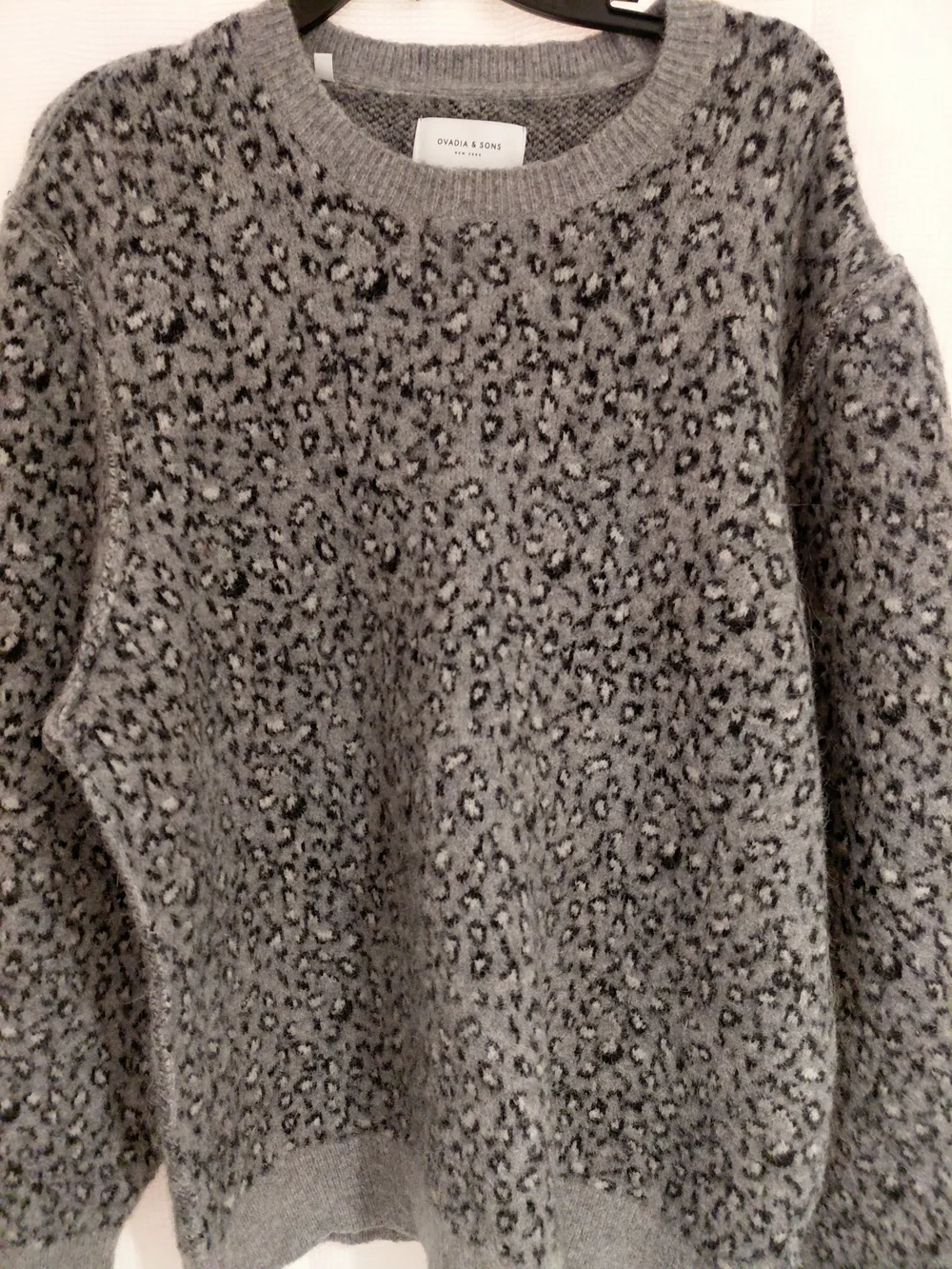 Ovadia & Sons Men's Gray Leopard Crewneck Sweater